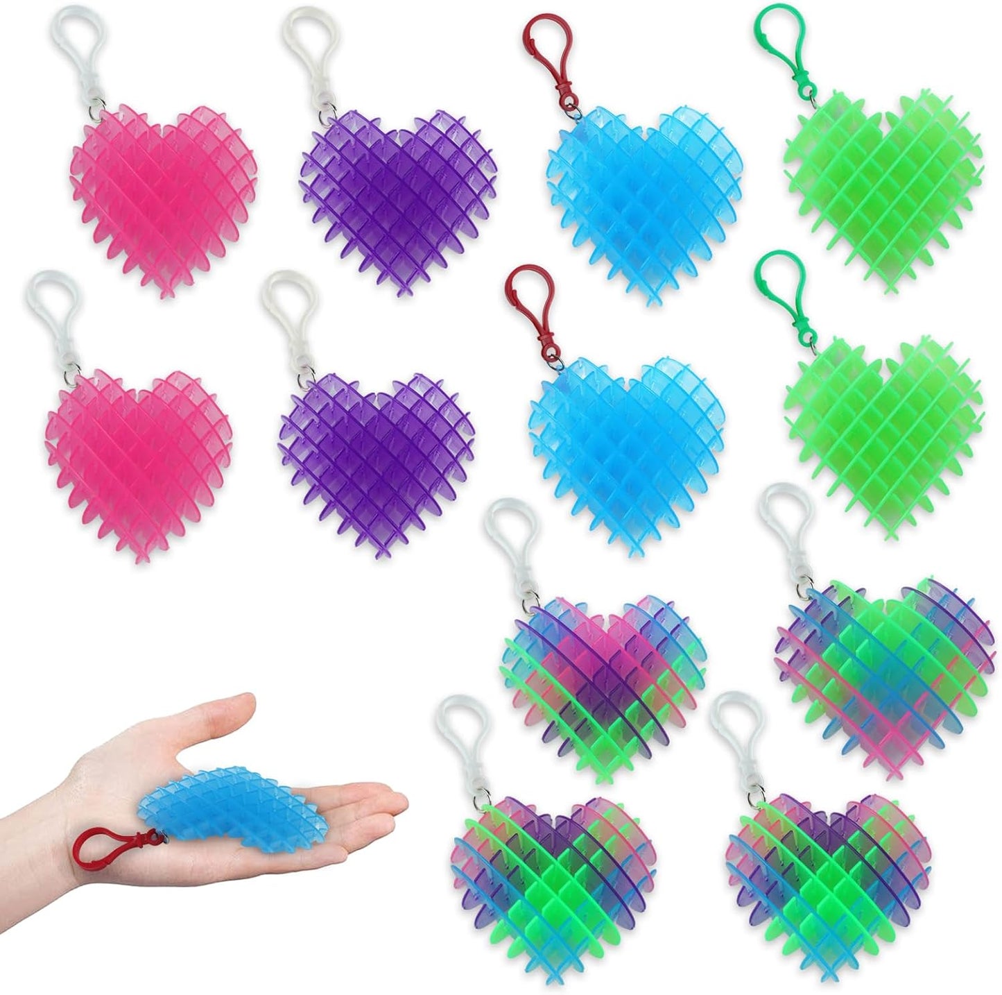 12Pcs Fidget Worm Toy, Heart Fidget Worm Keychain, 3D Printing Elastic Worm Fidget Toys for Adults Kids