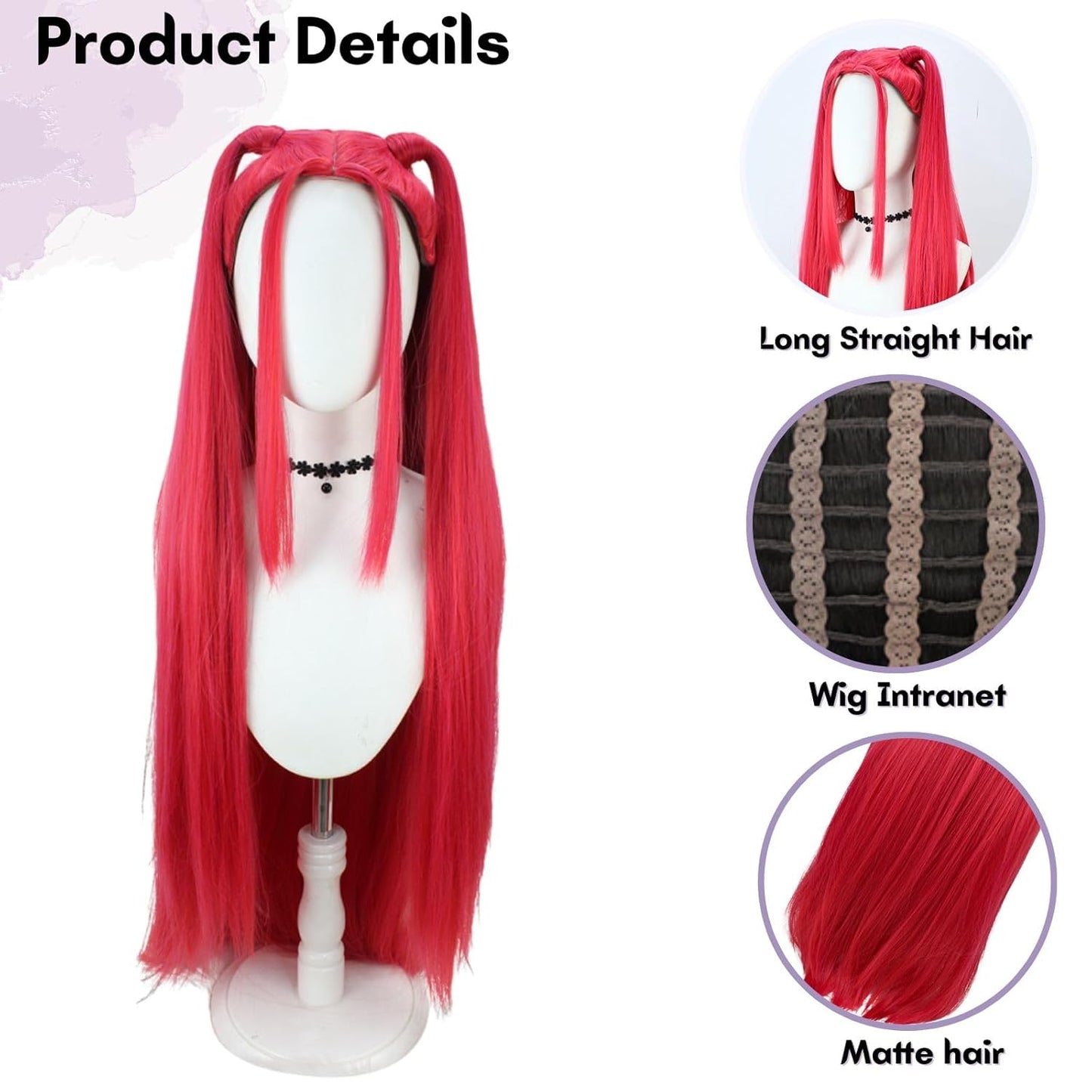 Long Hot Pink Wigs for Girls Cartoon Movie Straight Wig, Halloween Costume Cosplay Wigs with Bangs, Dance Halloween Cosplay Accessories Props Wig for Women