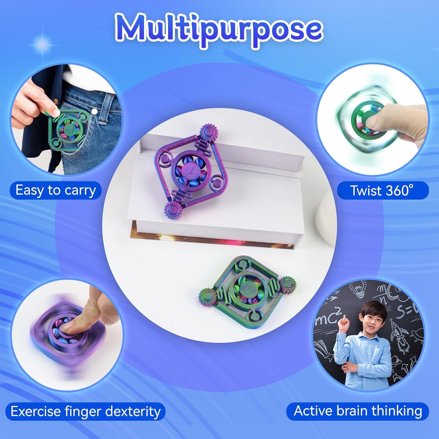 2pc Fidget Spinners for Kids & Adults, 3D Printed Fidget Spinners Toy ADHD Autism Sensory Stress Relief Toys