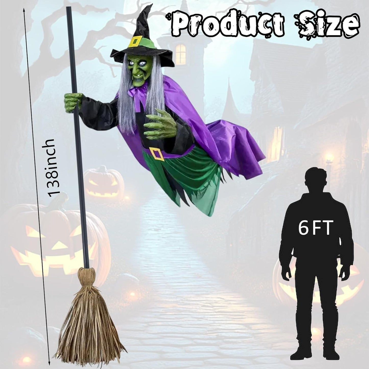 Halloween Decorations Outdoor - 11.5 Ft Animated Hovering Witch Animatronics - Sound & Touch Activated Sensor