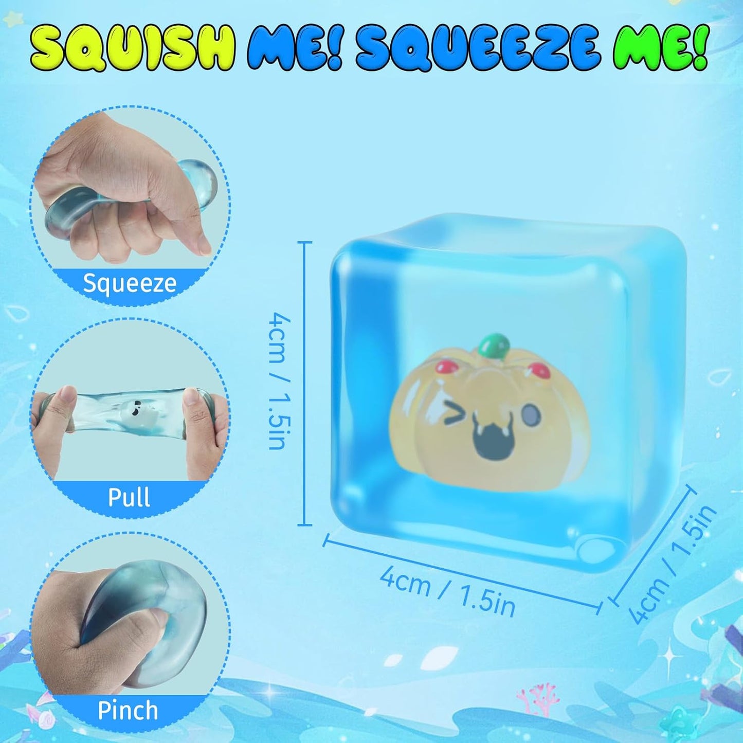 6Pcs Halloween Glow-in-The-Dark Stress Cube Fidget Toys with Resin Duck, Ghost, Pumpkin and Skeleton, Slow Rebound Sensory Toys Stress Balls for Audlts, Halloween Party Favors