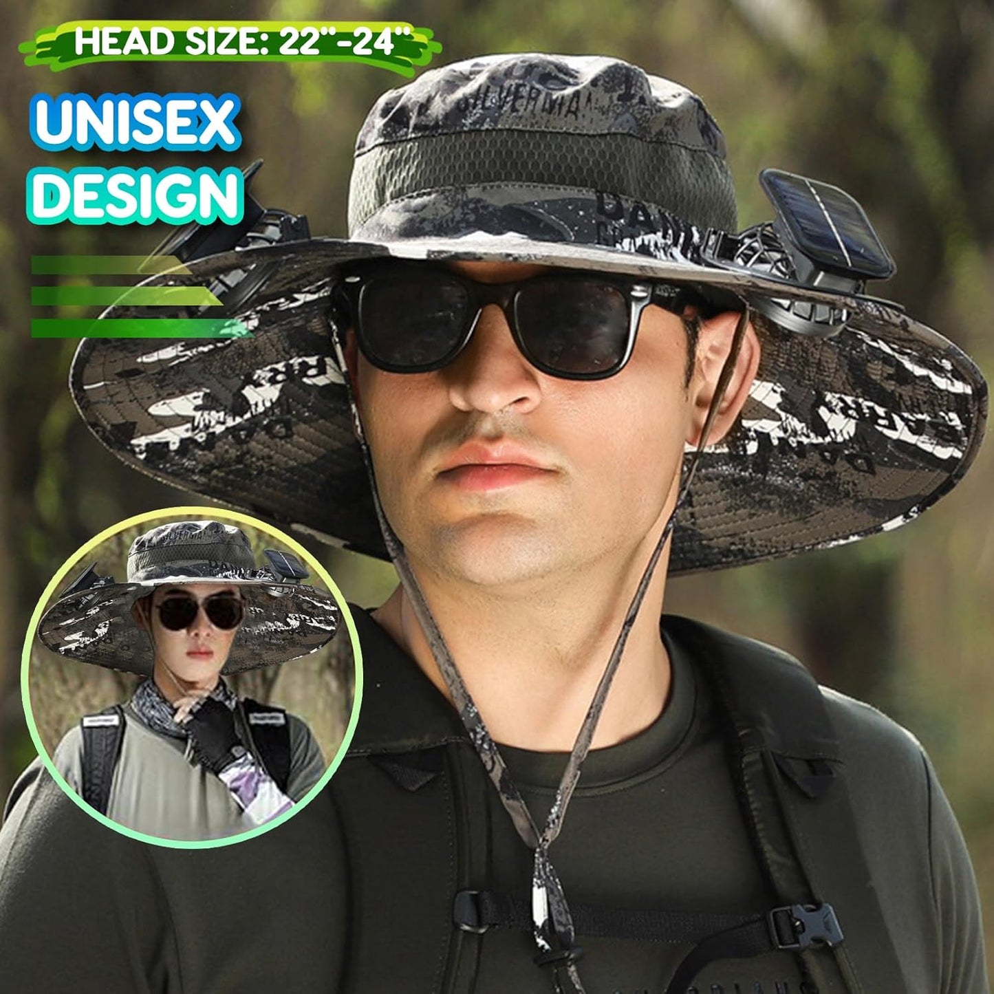 Solar Fan Hat, Wide Hat with 2 Solar Fan, Outdoor Beach Hiking Camping Fishing Hats for Men Women