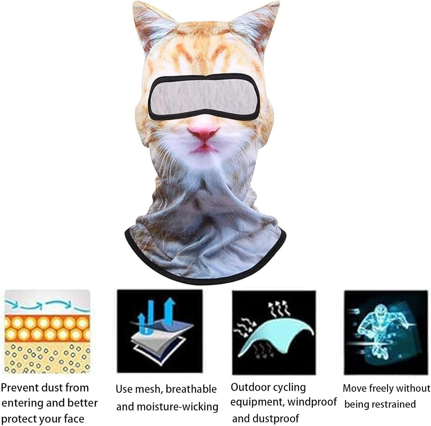 3D Cat Ski Balaclava Sheisty Face Mask, Cat Mask with Ears for Music Festivals, Raves Ski Halloween Party Outdoor Activities Cats Style