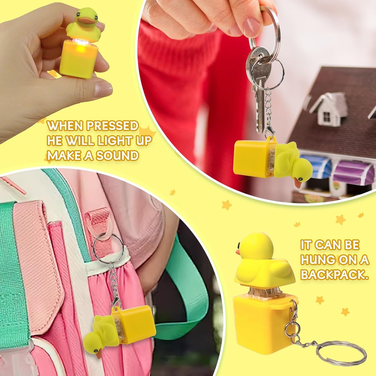 2pc Duck Quacking Fidget Toys Keychain, Ducky Caps Keychains Squeaky, Clicker Sensory Keychains