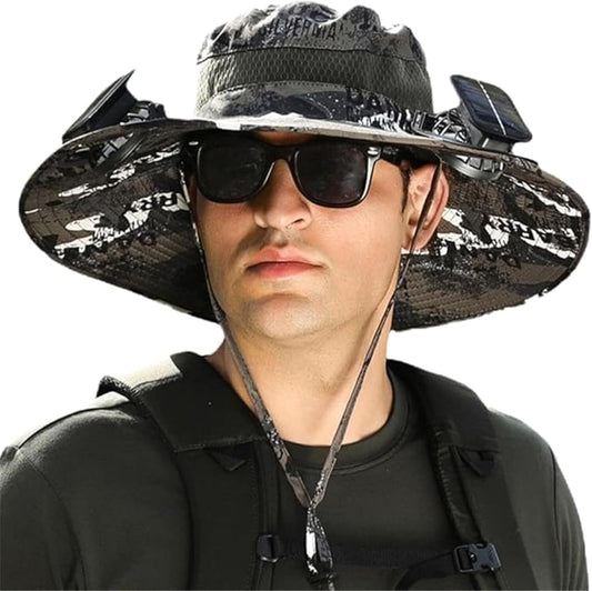 Solar Fan Hat, Wide Hat with 2 Solar Fan, Outdoor Beach Hiking Camping Fishing Hats for Men Women
