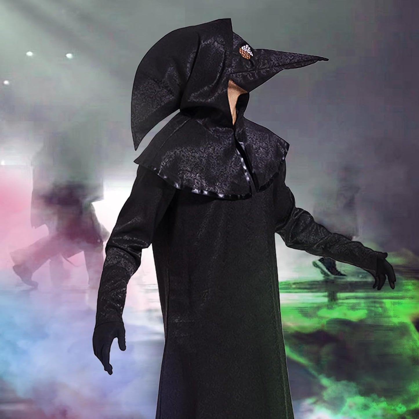Halloween Plague Doctor Costume for Bird Beak Mask, Black Cloak Robe with Hood Costume