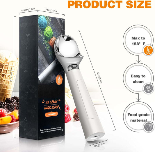 Heated Ice Cream Scoop, Waterproof Electric Ice Cream Scoop for Hard Ice Cream, Rechargeable with LED Display, Heats to 158°F for Dessert Shops, Homes Kitchen Gadgets