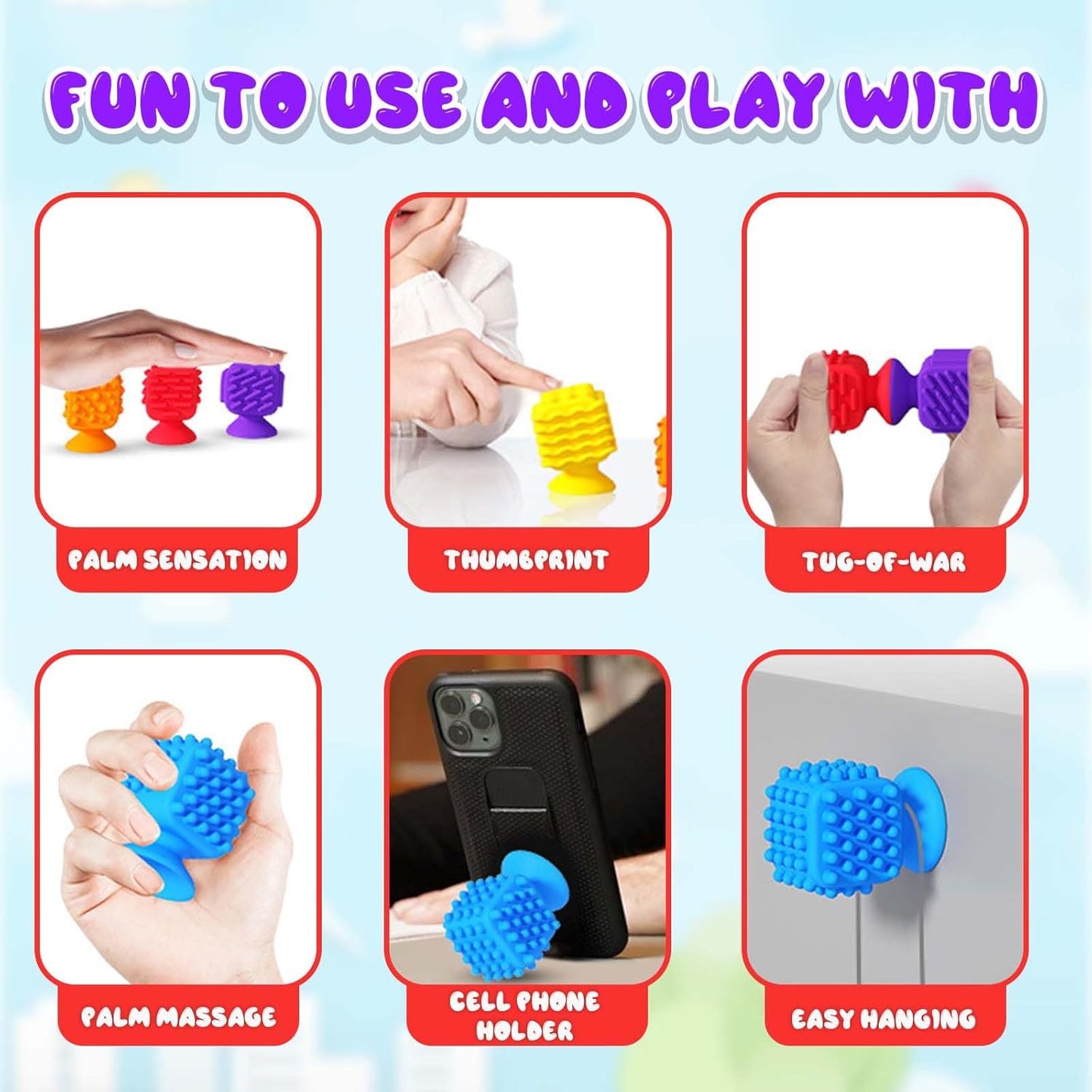 Sensory Fidget Toys Kids Adults, 6Pcs Textured Suction Cup Toy for Autism Kids Calming, Quiet Anxiety Fidgets for Classroom Prize