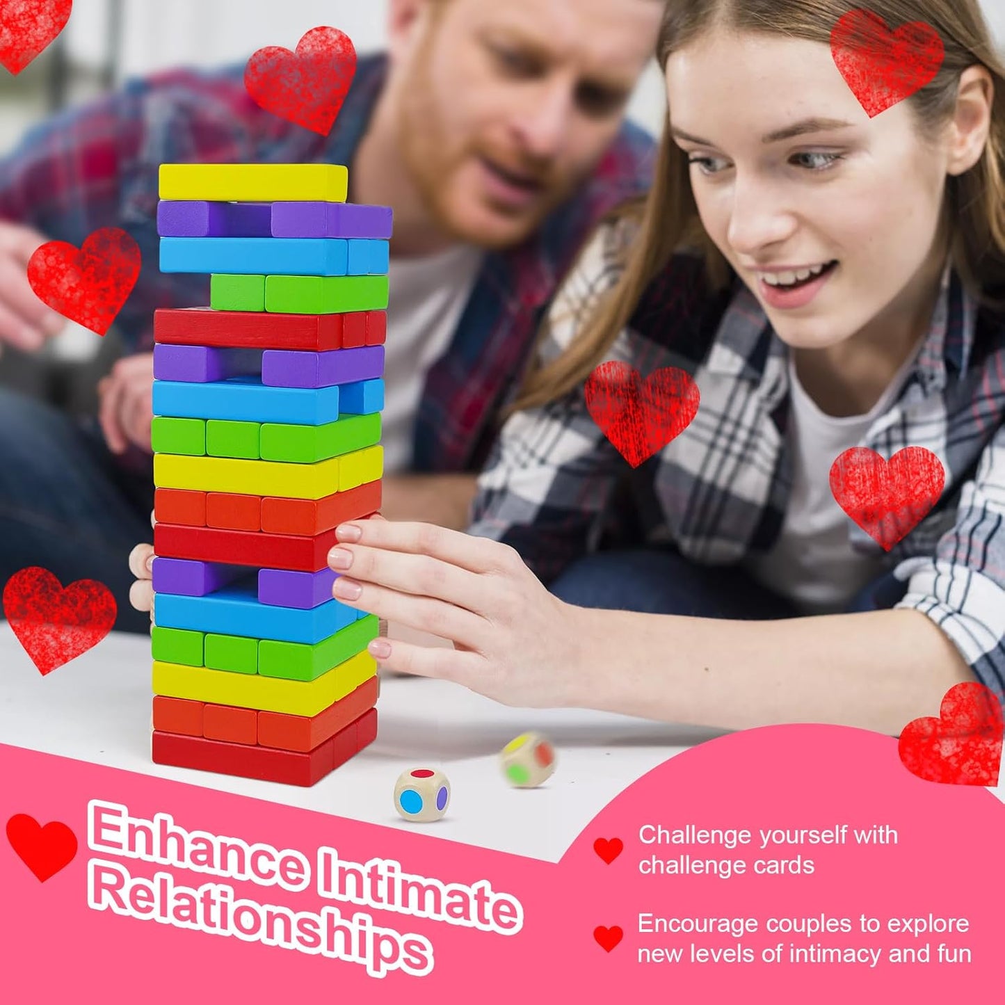48Pcs Super Naughty Block Tower Game, Valentine Tumbling Tower Stacking Blocks Game, Couples Games