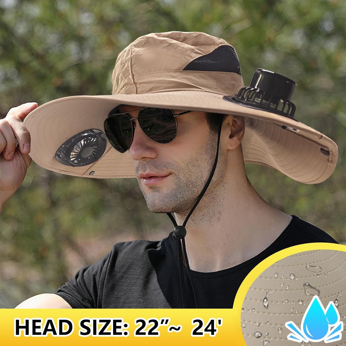Solar Fan Hat, Wide Hat with 2 Solar Fan, Sun Hats for Men Women, Outdoor Hiking Camping