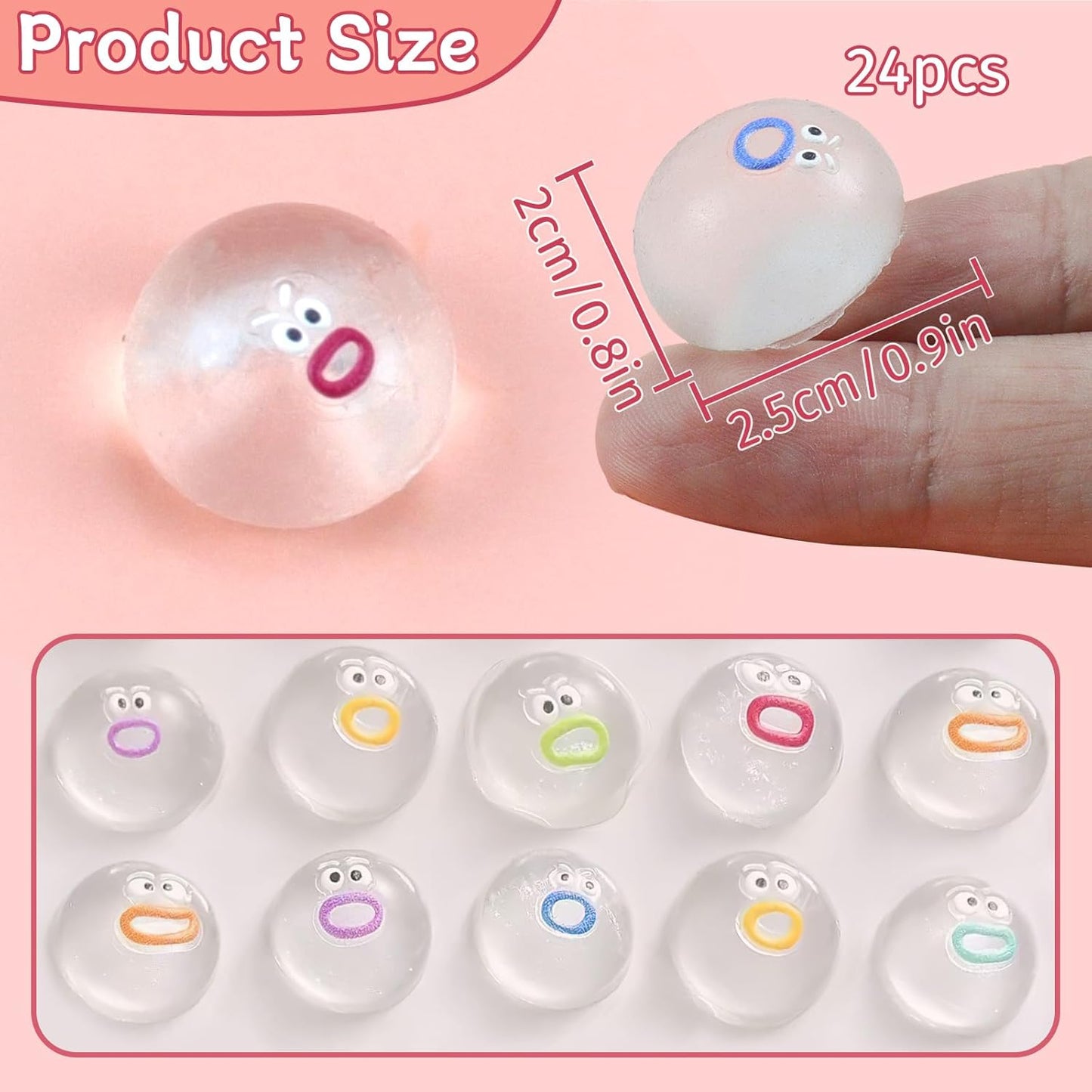 24 Packs Mini Squishies Expression Fidget Toys Adults with 24 Keychains, Sticky Cute Mini Sensory Toys
