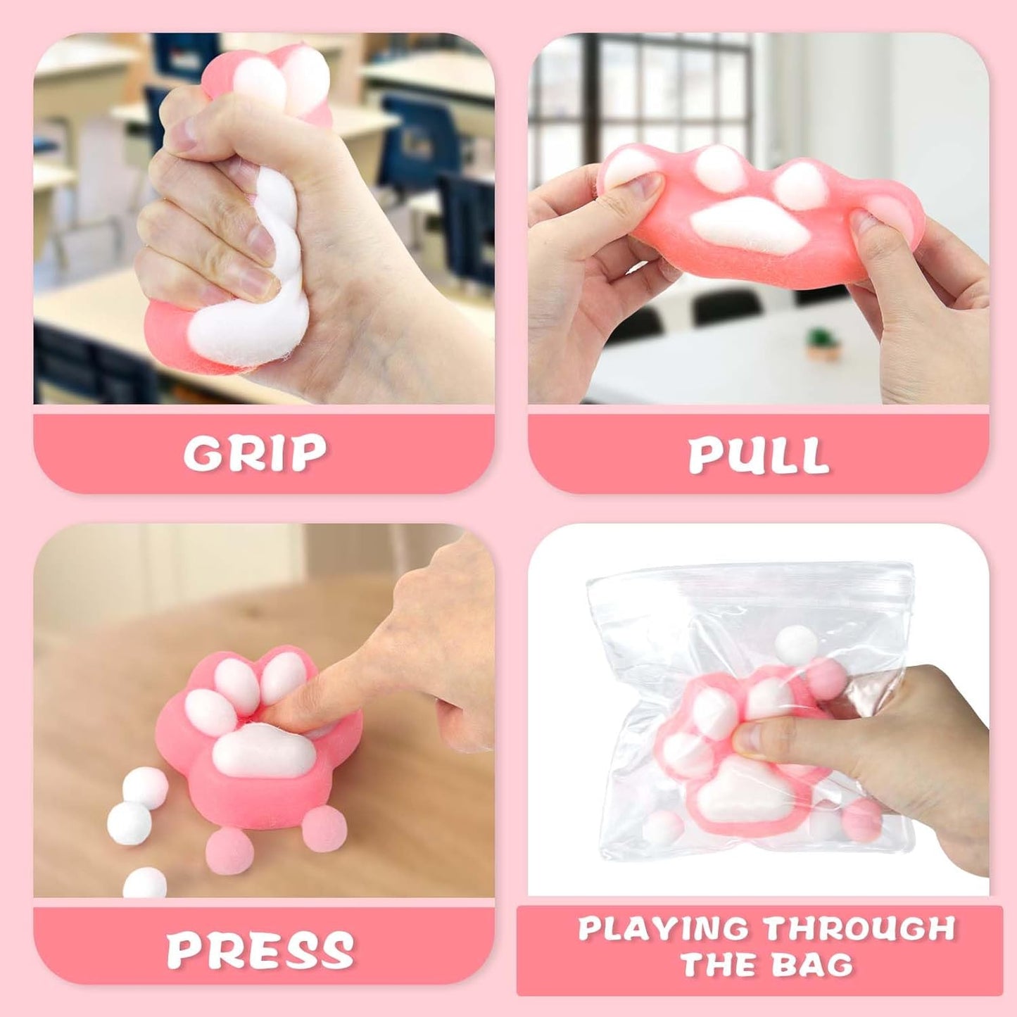 Cat Paw Squishies Fidget Toys Adults, Sticky Cute Squeeze Sensory Toys for Autism and Stress Relief