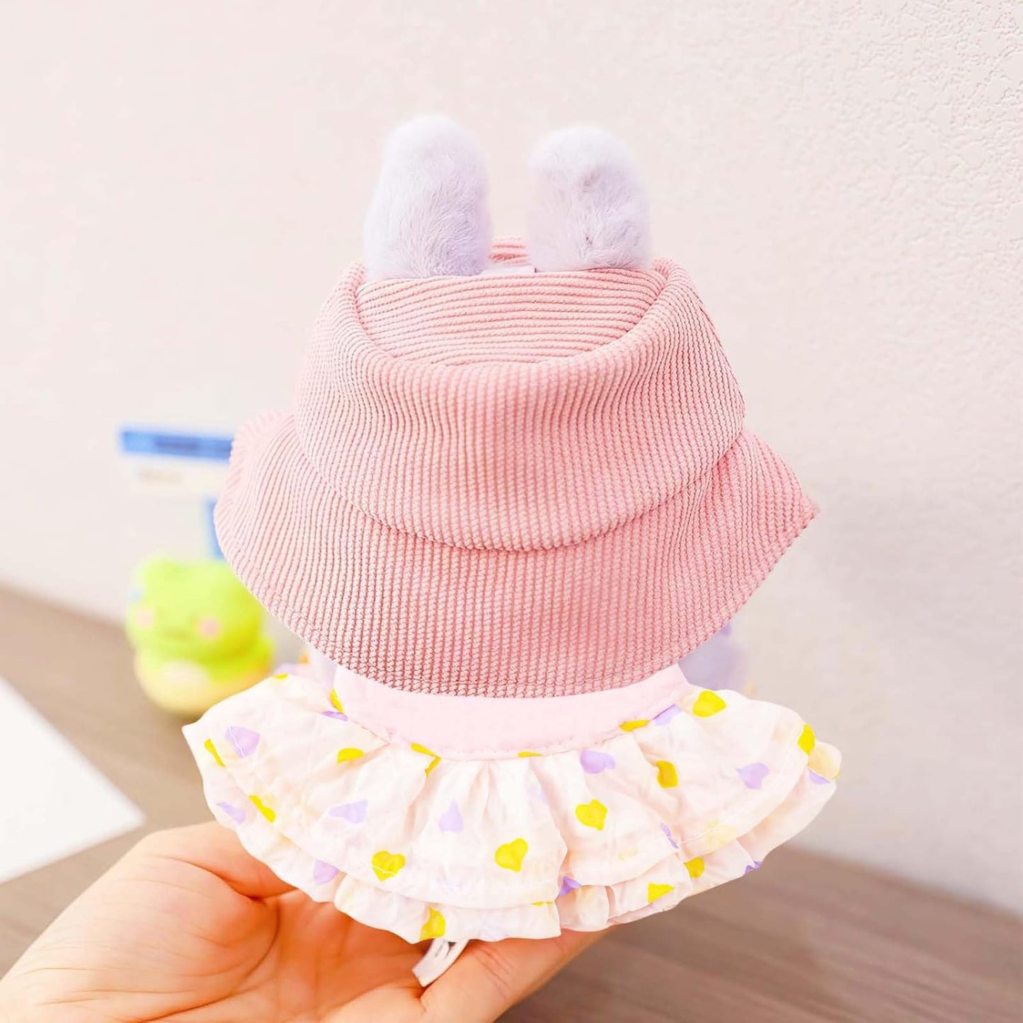 Pink Doll Clothes Compatible with 15cm & 17cm, 3 Piece Set Fashion Hat Skirt Flower Outfit Premium Cute Dress