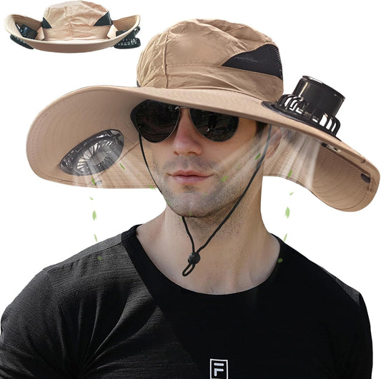 Solar Fan Hat, Wide Hat with 2 Solar Fan, Sun Hats for Men Women, Outdoor Hiking Camping