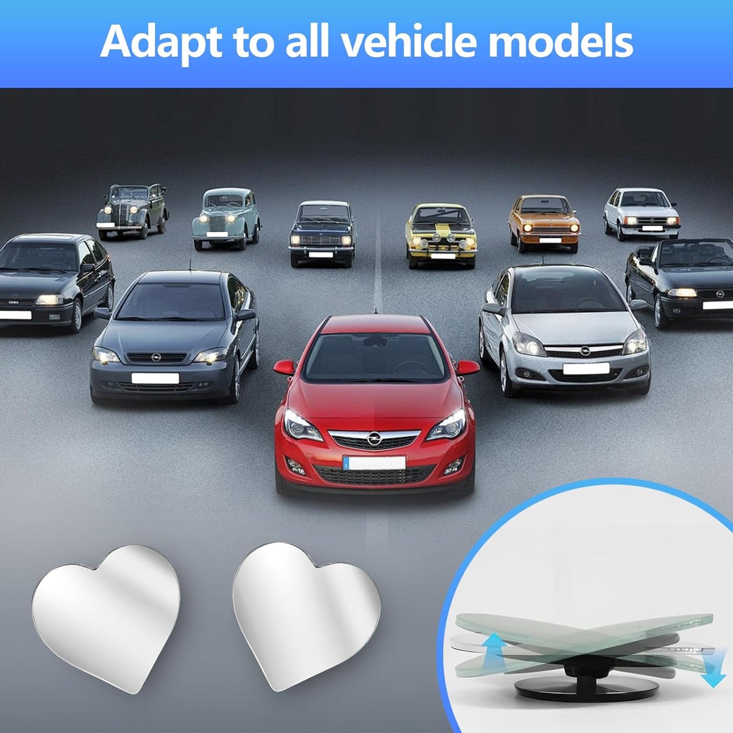 2Pcs Cars Heart Shaped Blind Spot Mirrors, Frameless Wide-Angle for Side Mirror Blindspot Convex