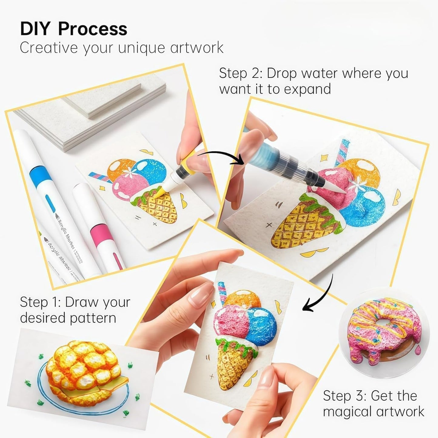 Magic Puffy Paint, 3D Drawing Magic Canvas Sponge, Puffy Popcorn Drawing Texture Painting Kit, DIY Bubble Drawing Pens Art Supplies