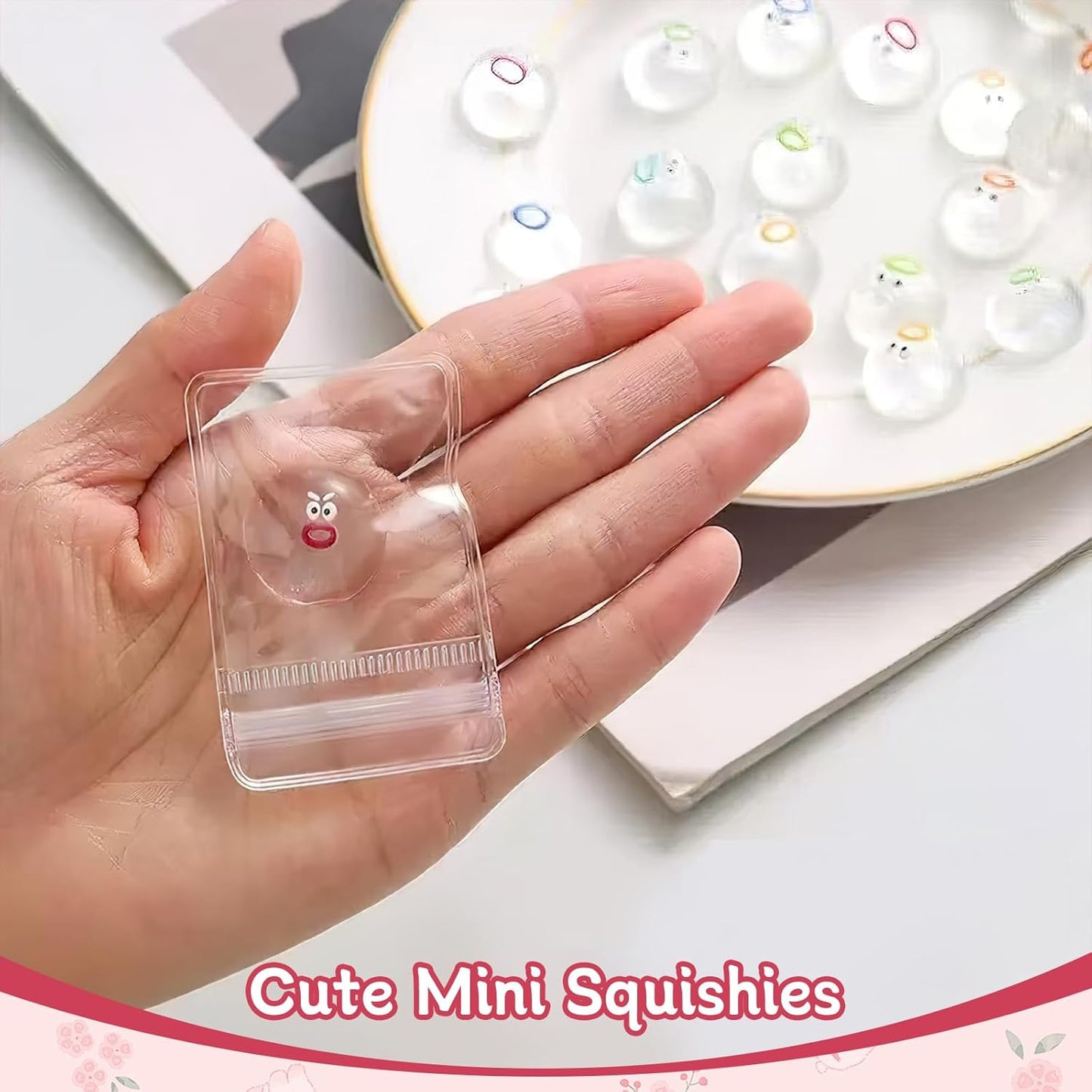 24 Packs Mini Squishies Expression Fidget Toys Adults with 24 Keychains, Sticky Cute Mini Sensory Toys