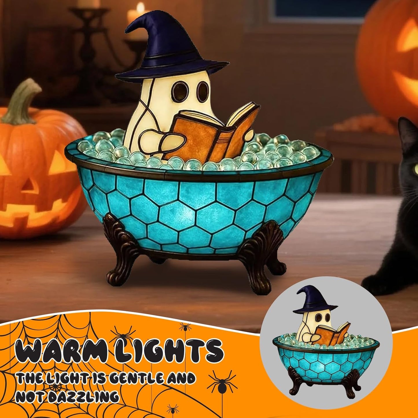 Halloween Ghost Bubble Bath Lamp, Cute Bathtub Ghost Night Lights for Halloween Decor, Reading Books Nightlight