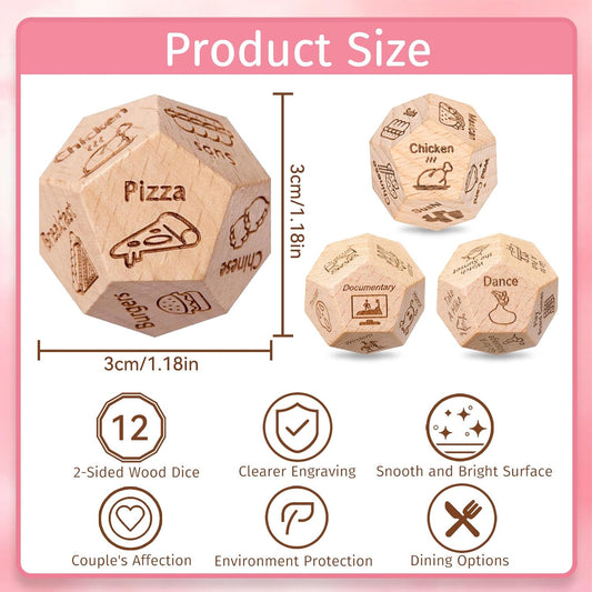 3pc Dice Set for Couples, Food Dice Game Gifts for Her Him, Anniversary Day Food Decision Dice Couple Gifts