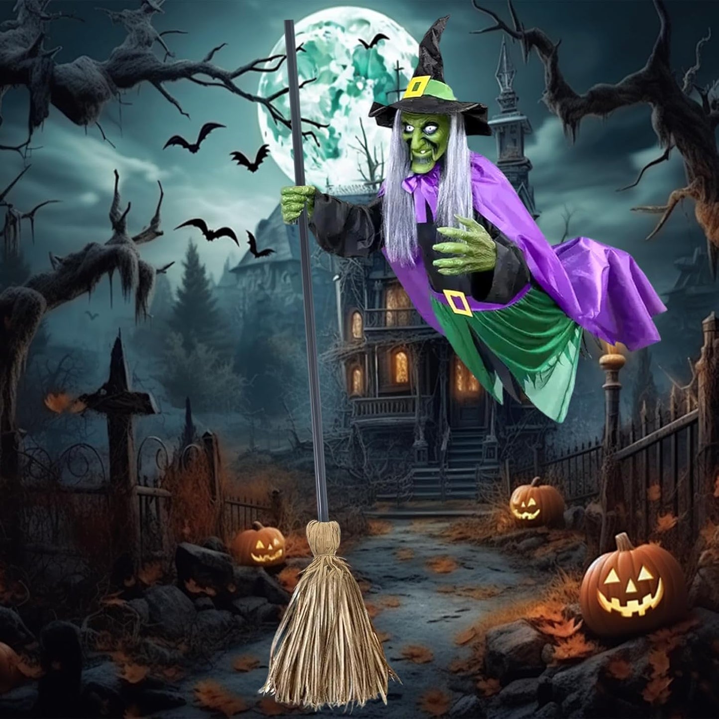 Halloween Decorations Outdoor - 11.5 Ft Animated Hovering Witch Animatronics - Sound & Touch Activated Sensor
