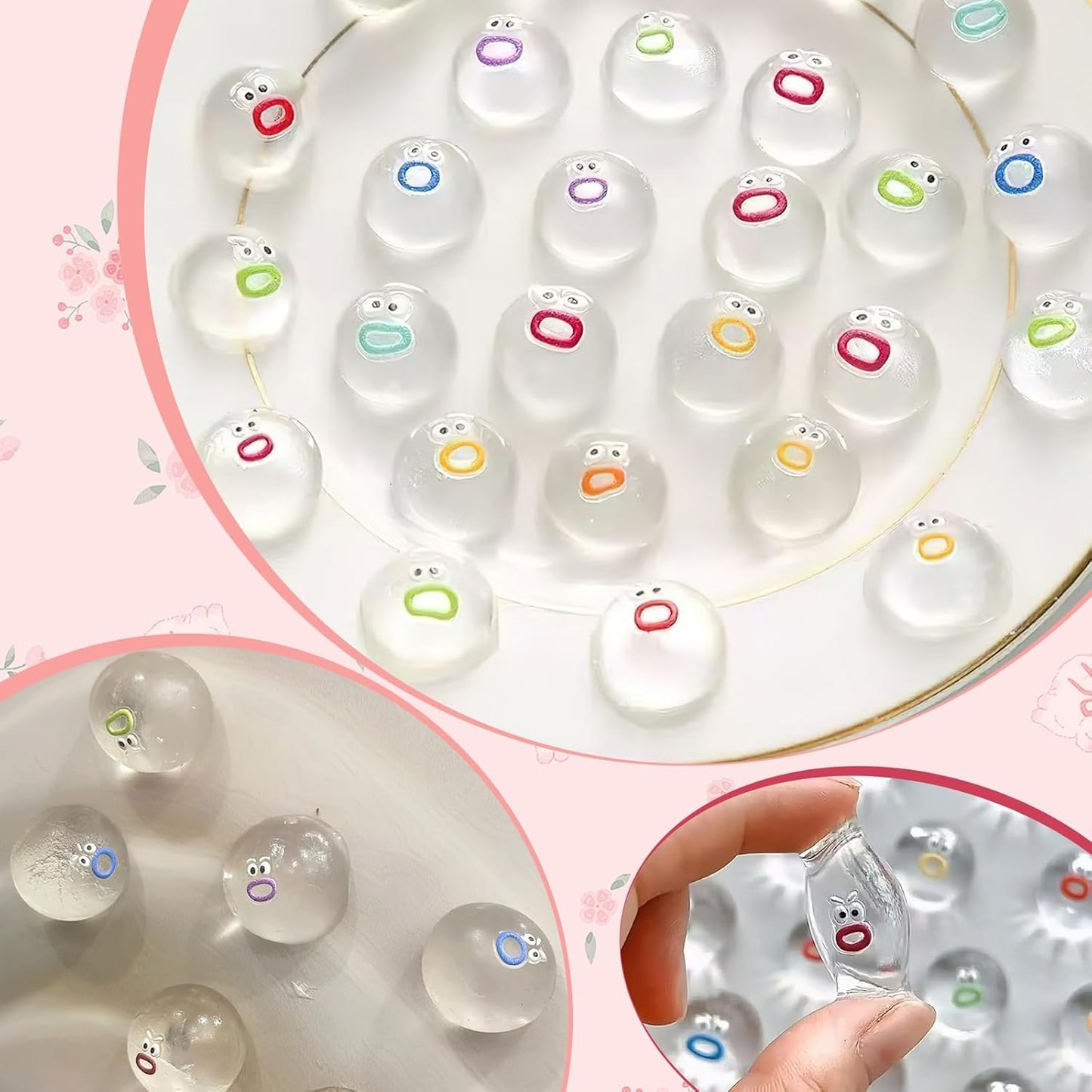 24 Packs Mini Squishies Expression Fidget Toys Adults with 24 Keychains, Sticky Cute Mini Sensory Toys