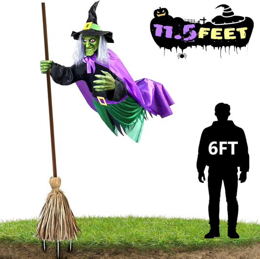 Halloween Decorations Outdoor - 11.5 Ft Animated Hovering Witch Animatronics - Sound & Touch Activated Sensor