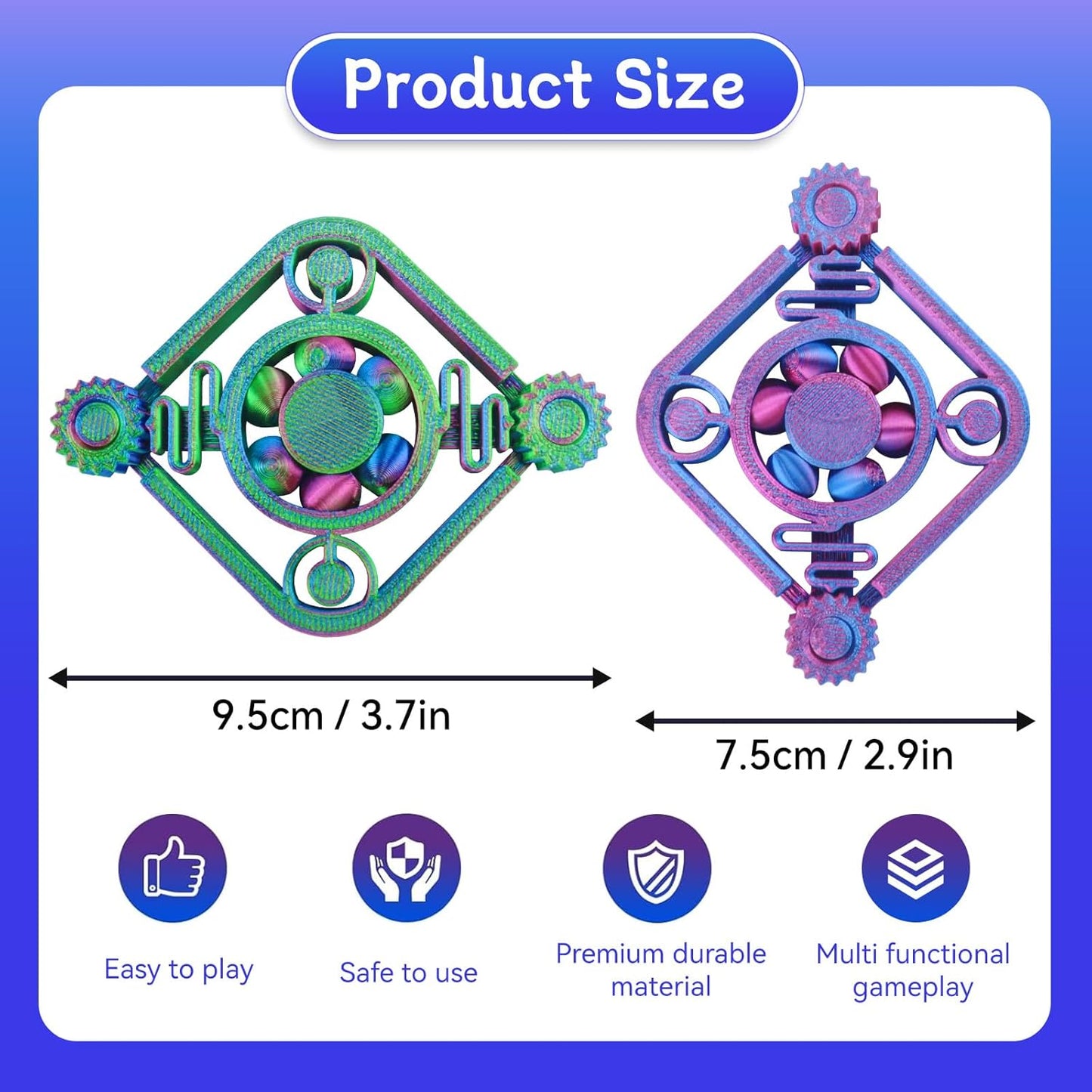 2pc Fidget Spinners for Kids & Adults, 3D Printed Fidget Spinners Toy ADHD Autism Sensory Stress Relief Toys