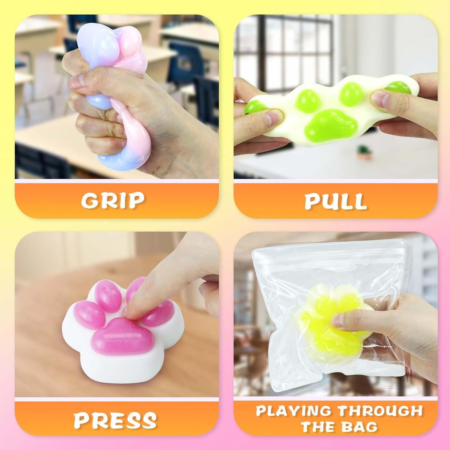 Cat Paw Squishies Fidget Toys Adults, Sticky Cute Squeeze Sensory Toys