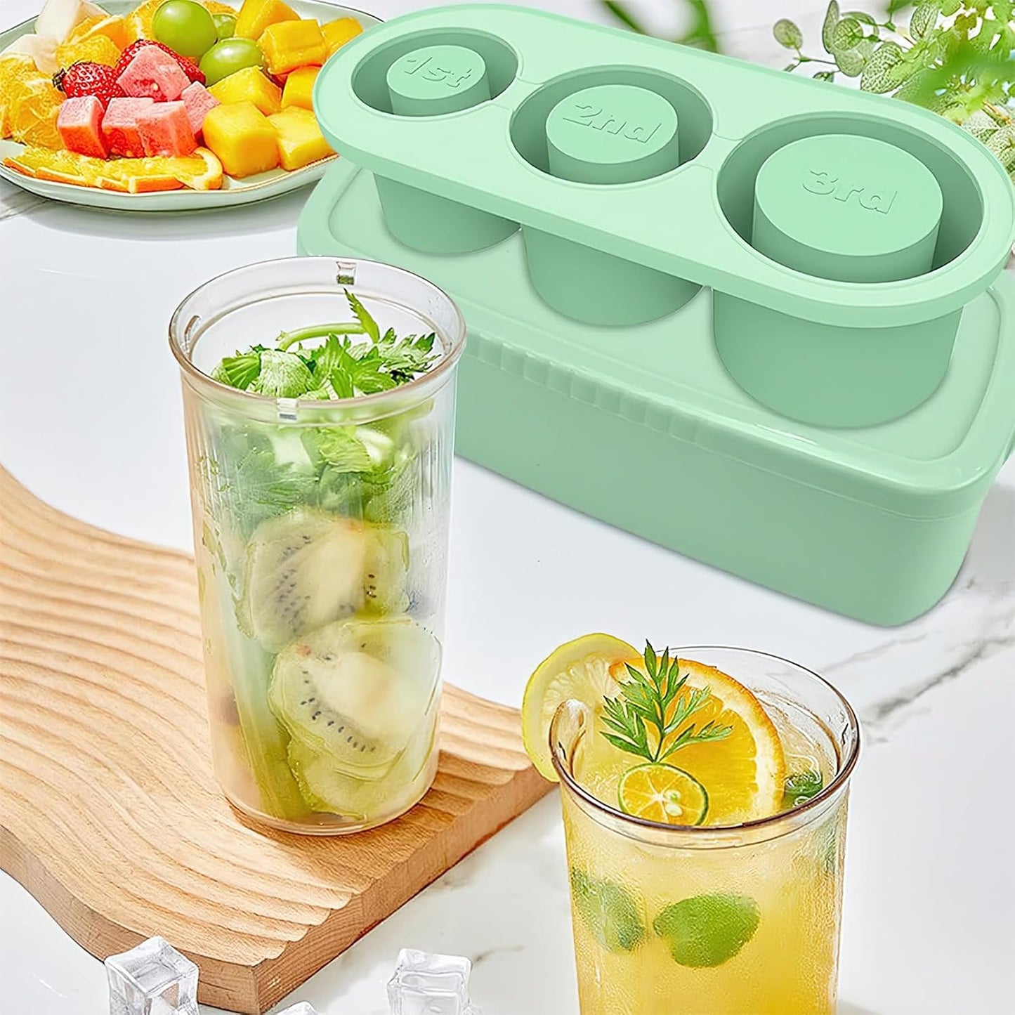 Ice Cube Tray for Stanley Cup, Ice Molds for Freezer 30-40 oz Ice Maker, 3 Sizes Silicone Ice Tray with Lid and Bin