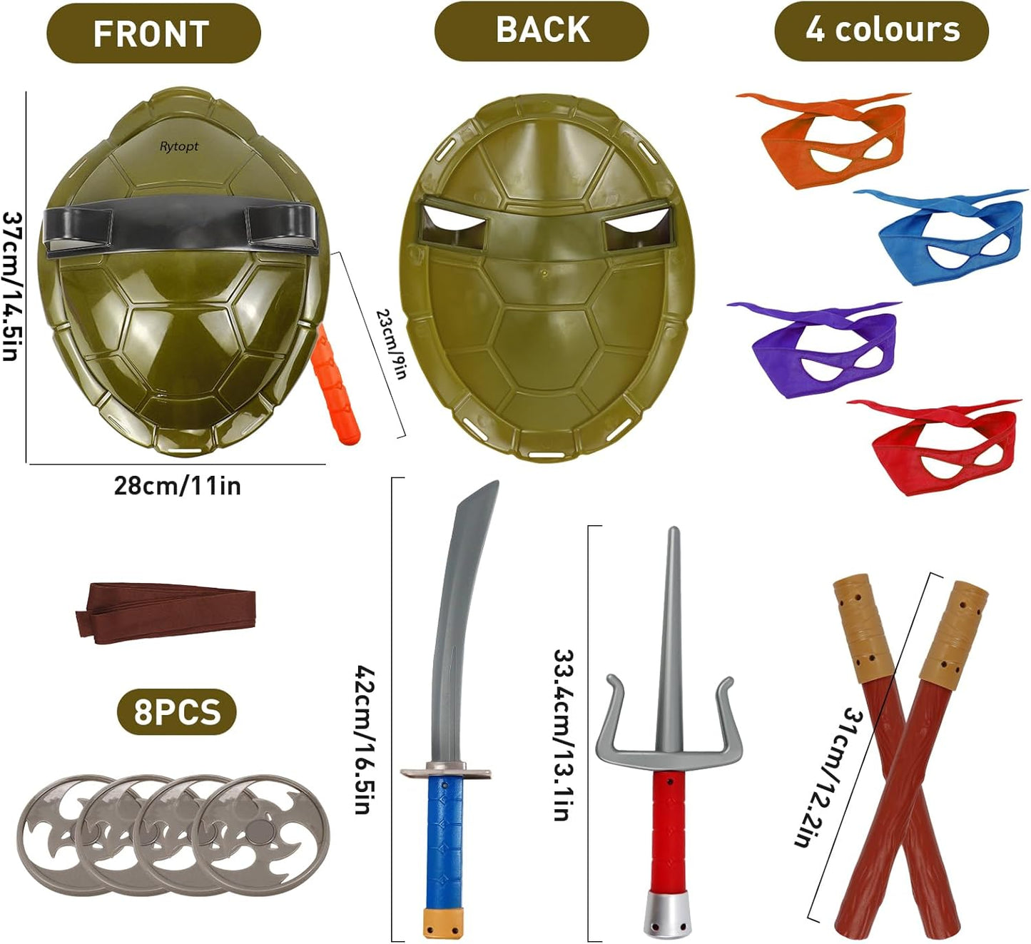 20Pcs Turtle Shell Costume Set, Role Playing Cartoon Halloween Costume with Toys, Backpack and Eye Mask