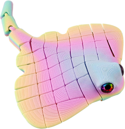 Manta Ray Fidget Toy, 3D Printed Toy Articulated Sea Animal Fidget Toys - Mantaray Multicolor PLA Flexible Fish Sensory Toy for Kids & Adults, 3D Printer Toys for Stress Relief, Desk Decor