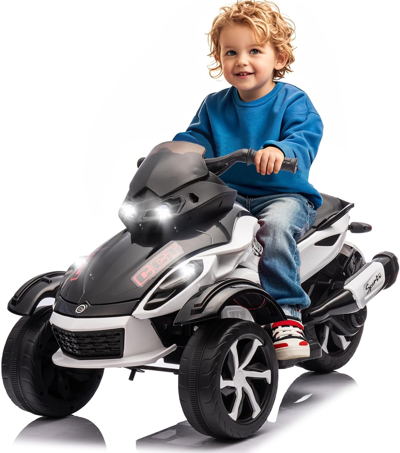 12V 3-Wheel Ride on ATV Electric Motorcycle for Kids, w/LED Lights, Music, One-Button Start, Forward/Backward, All-Terrain Wheels, Kids ATV Ride on Toy for Toddler Ages 3+, Easy Assemble, Black