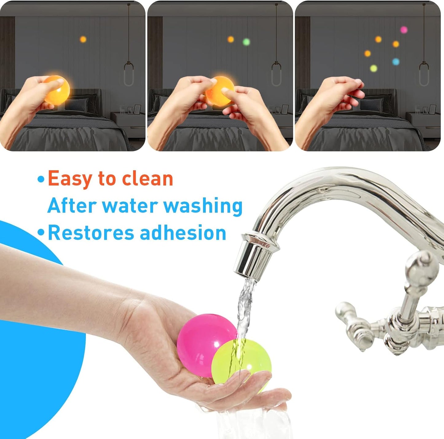 4 Pcs Glowing Sticky Balls, Stress Relieving Glow in The Dark Toys Stick to The Ceiling, Fun Decompression Fidget Toy for Kids and Adults Anxiety Pressure