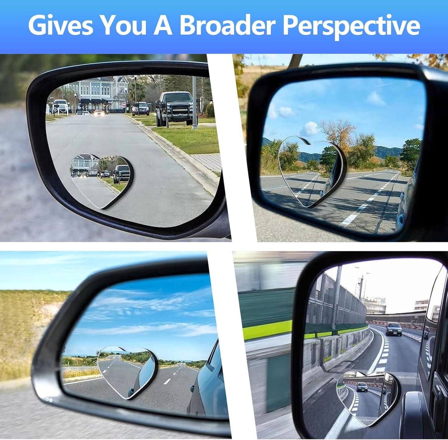 2Pcs Cars Heart Shaped Blind Spot Mirrors, Frameless Wide-Angle for Side Mirror Blindspot Convex
