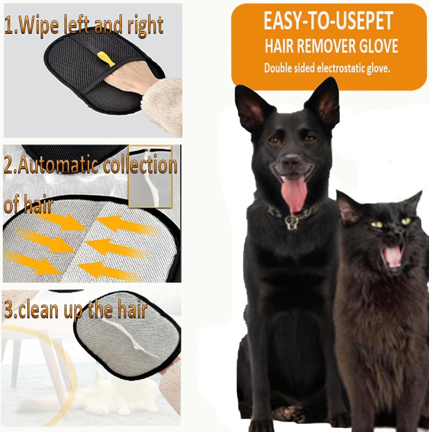 Reusable Pet Hair Remover Gloves, 2025 Cat Dog Grooming Gloves Pet Remover Electrostatic
