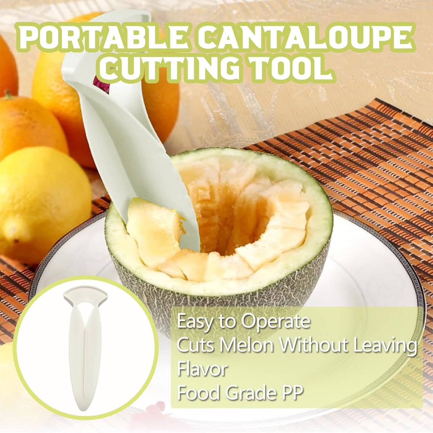 Cantaloupe Cutting Tool, Plastic Remove Seeds Cantaloupe Cutter Slicer Tool, Quickly Portable Fruit Cube, Multifunctional Simple Divider Peeler for Home Party Camping Kitchen Gadget