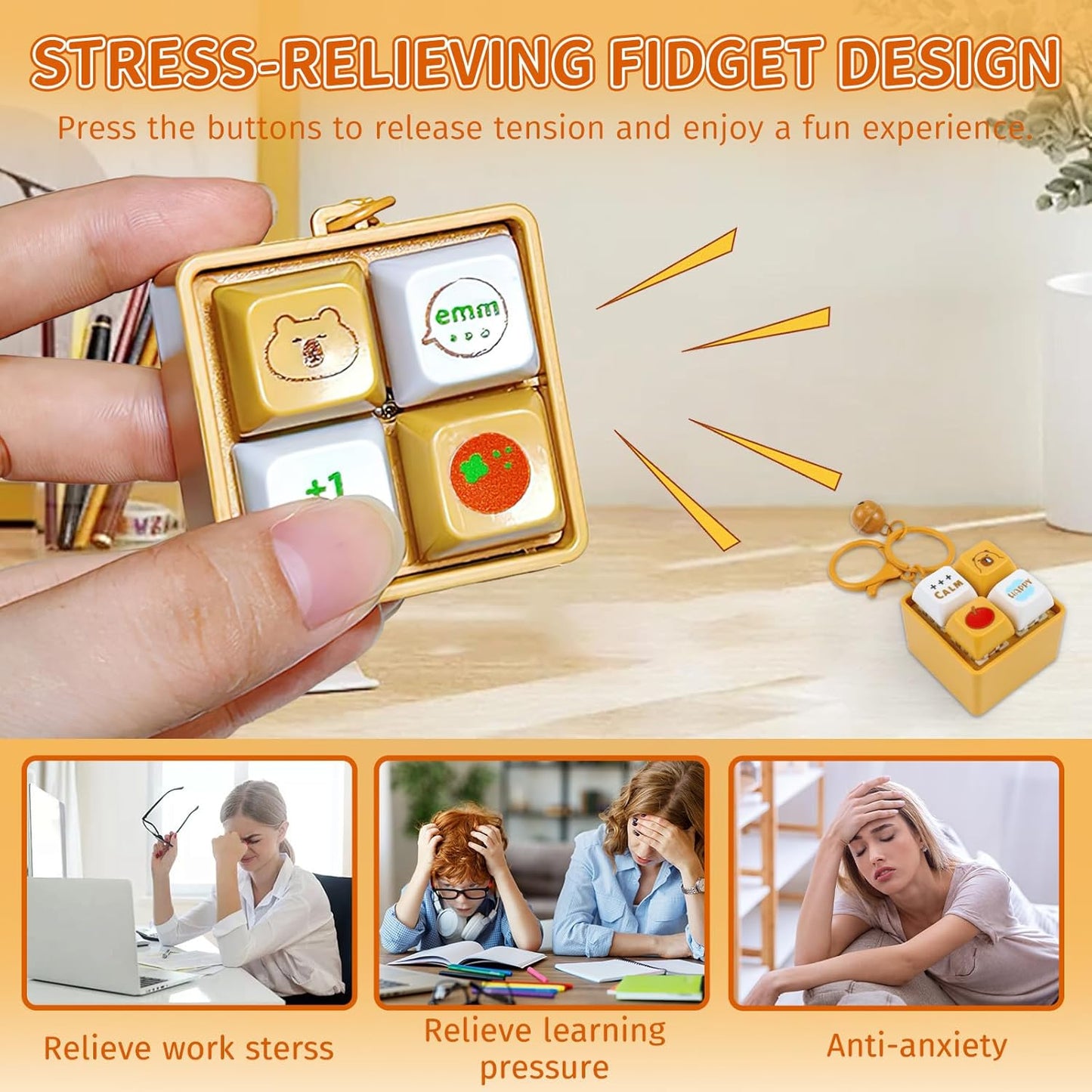 2pc Capybara Keyboard Fidget Toy, Keyboard Clicker Fidget, Fidget Clicker Keychain with Light & Sound