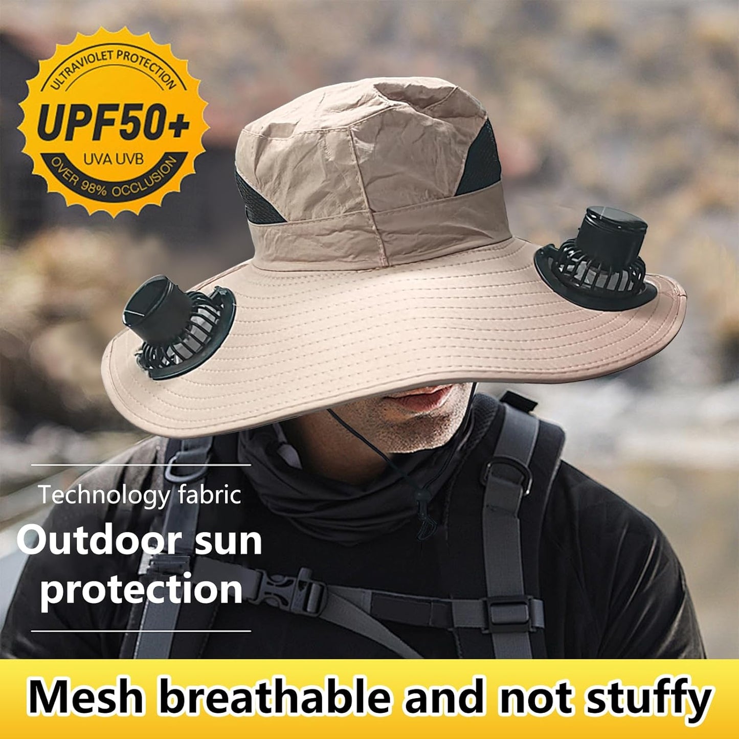 Solar Fan Hat, Wide Hat with 2 Solar Fan, Sun Hats for Men Women, Outdoor Hiking Camping