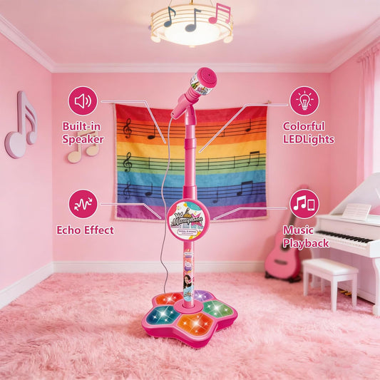 Microphone Toy, 2026 New Adjustable Microphone with Stand, Speaker & Colorful Lights, Funny Music Microphones Toy for Teenager, Birthday Gifts for Music Play Singers