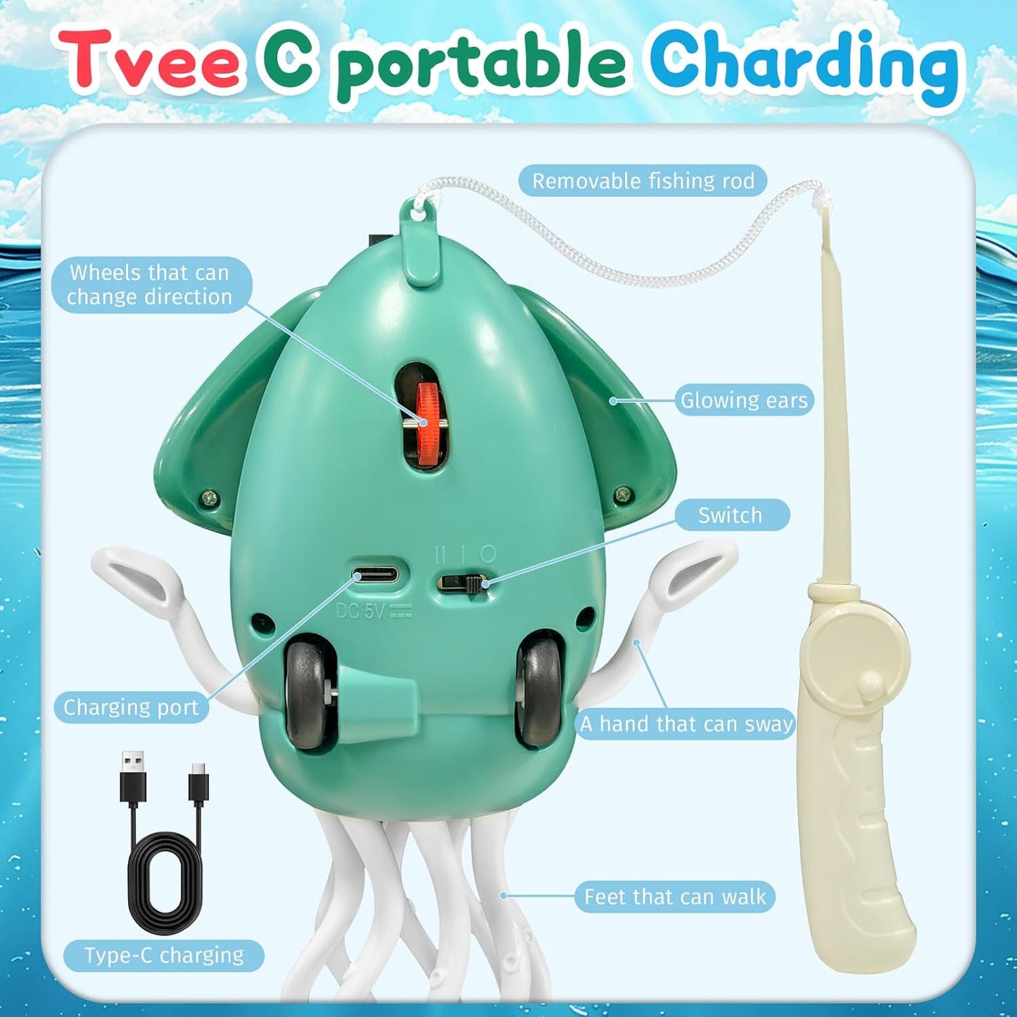 Dancing Octopus Toy, 2 Switches Electric Crawling Octopus Toys with Music & LED Lights, Pet-Tnteractive-Toys Smart Obstacle Avoidance, Magic Dancing Squid for Everyone Birthday Gifts