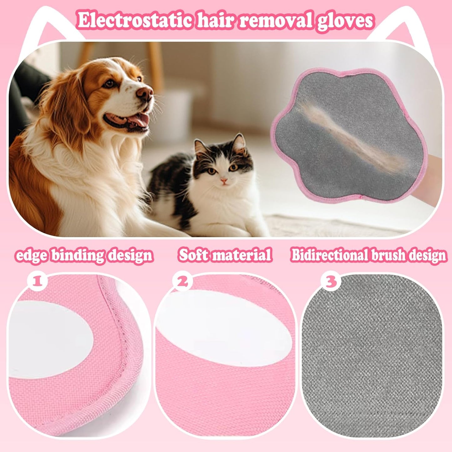Reusable Pet Hair Remover Gloves, Cat Dog Grooming Gloves Pet Remover Electrostatic, Hands on for Dogs Cats