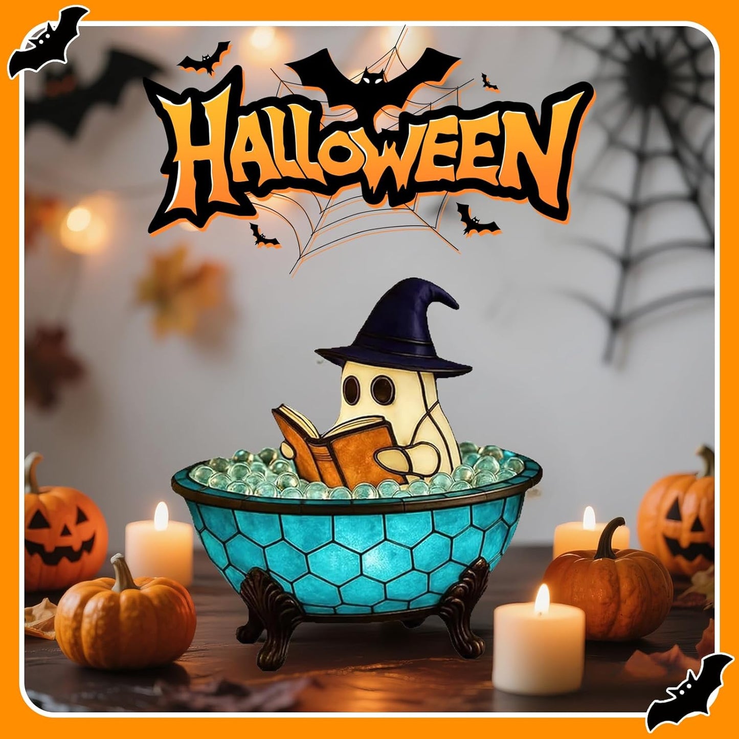 Halloween Ghost Bubble Bath Lamp, Cute Bathtub Ghost Night Lights for Halloween Decor, Reading Books Nightlight