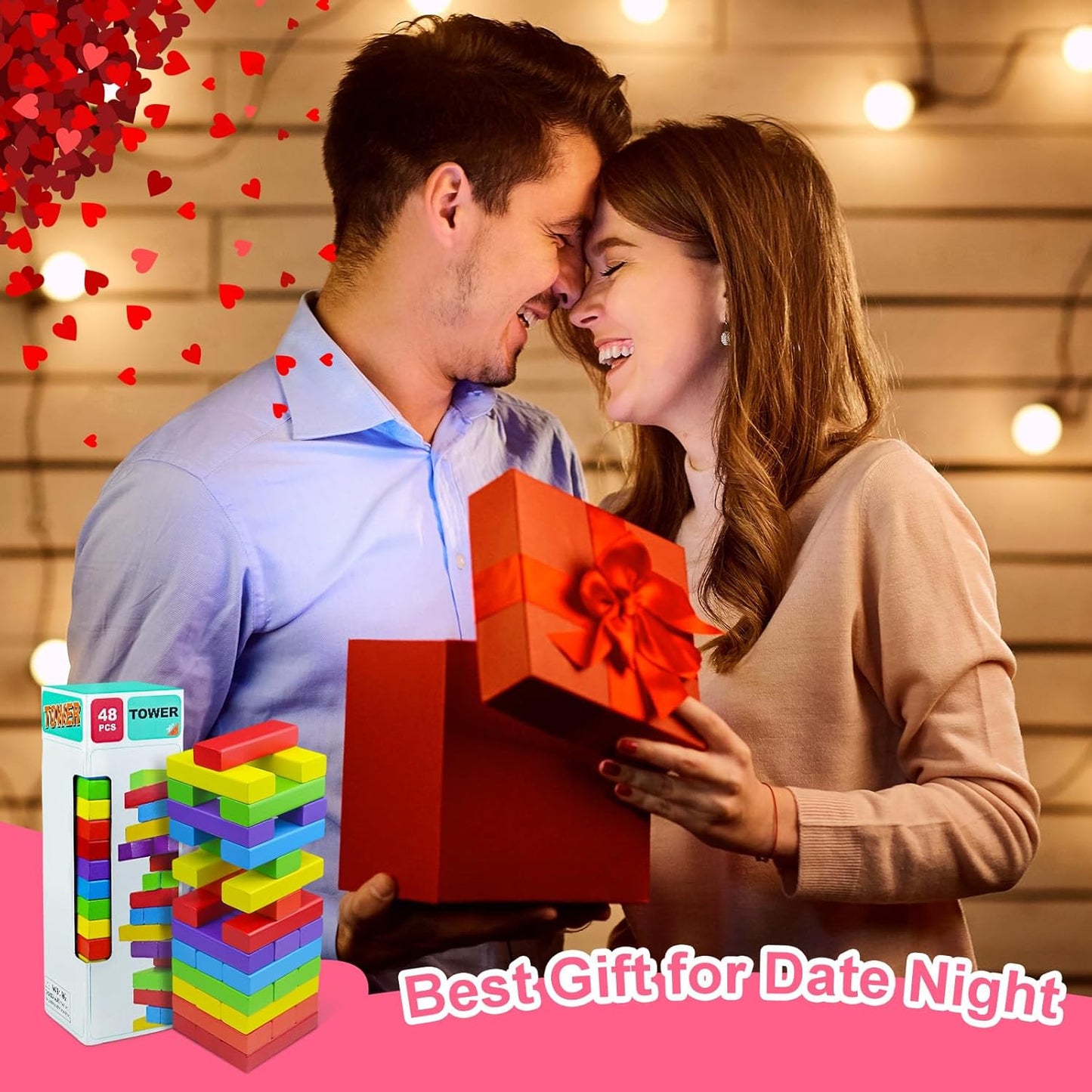 48Pcs Super Naughty Block Tower Game, Valentine Tumbling Tower Stacking Blocks Game, Couples Games