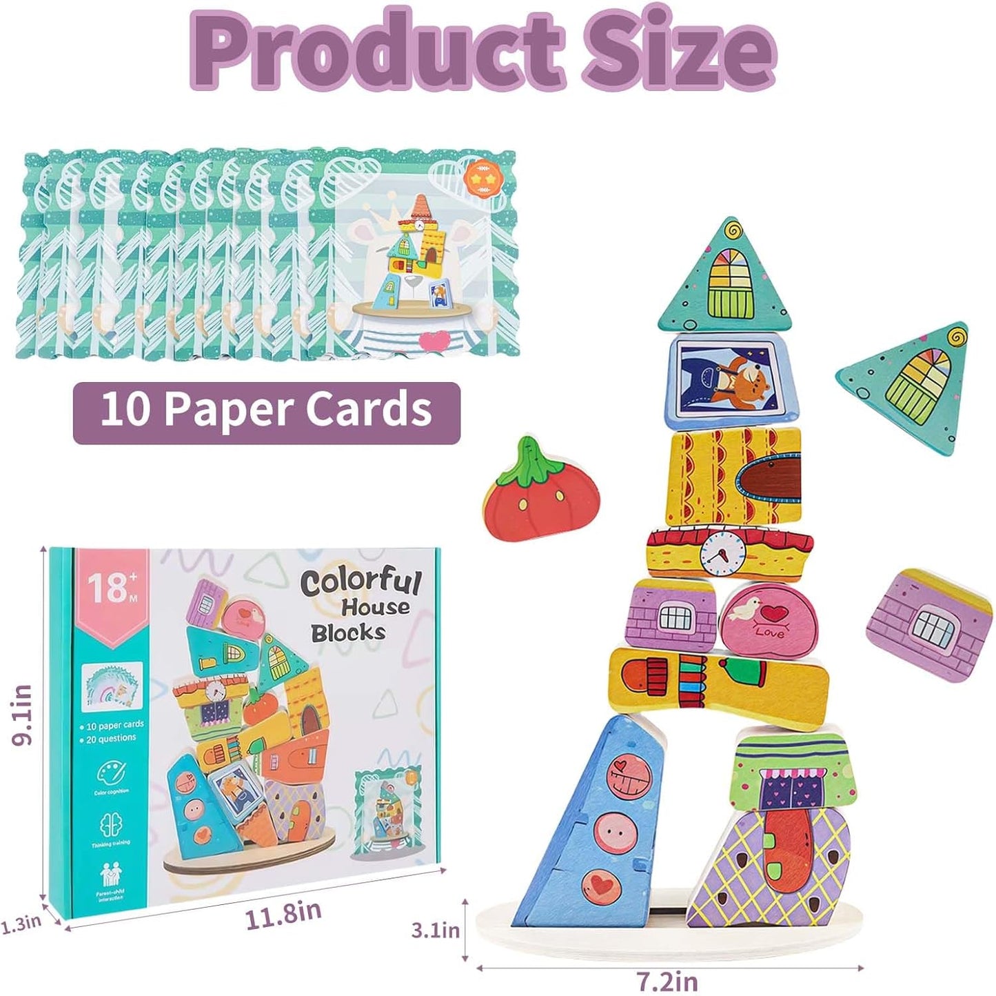 Stacking Toys for Toddlers 1-3, Colorful Houses Stacking Blocks, Stacking Toy