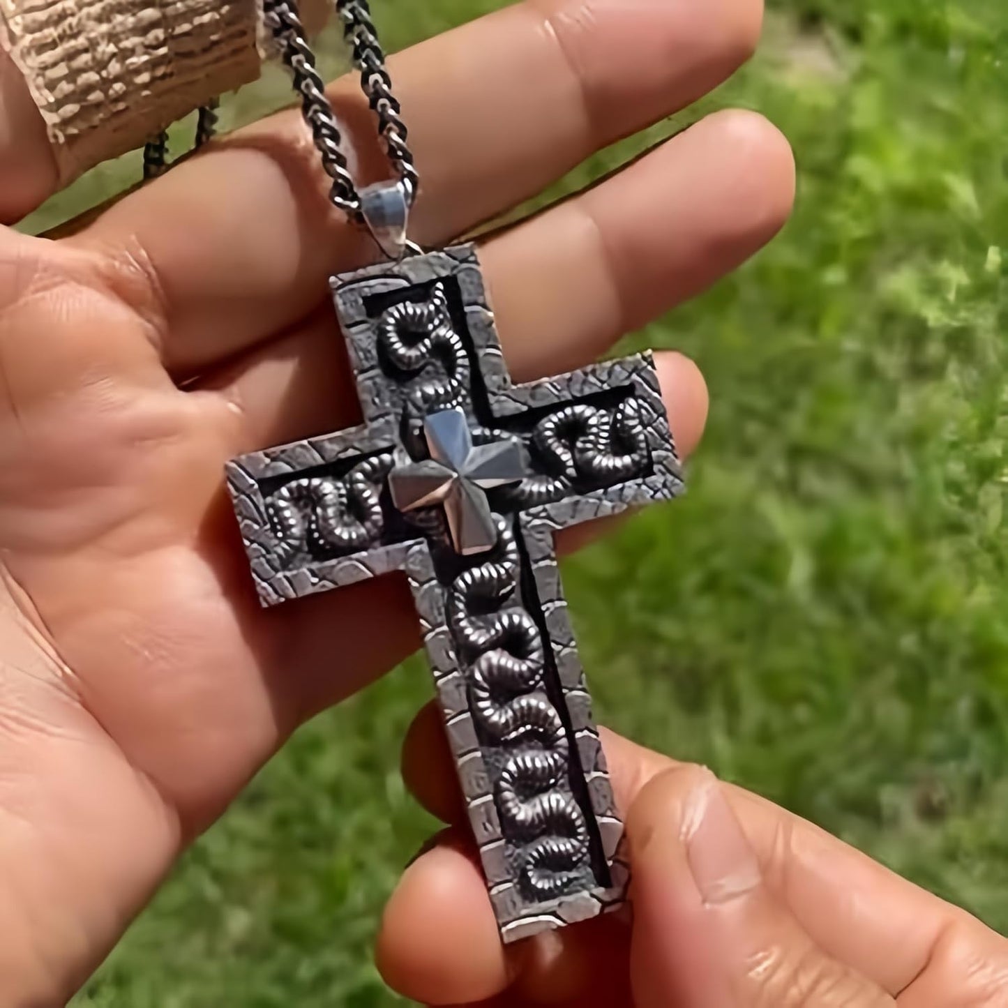 3D Printed Cross Necklace with Dark Box Ten Character Pendant, Vintage Handmade Men's and Women's Pendant Jewellery, Fashion Unisex Gift Ideas
