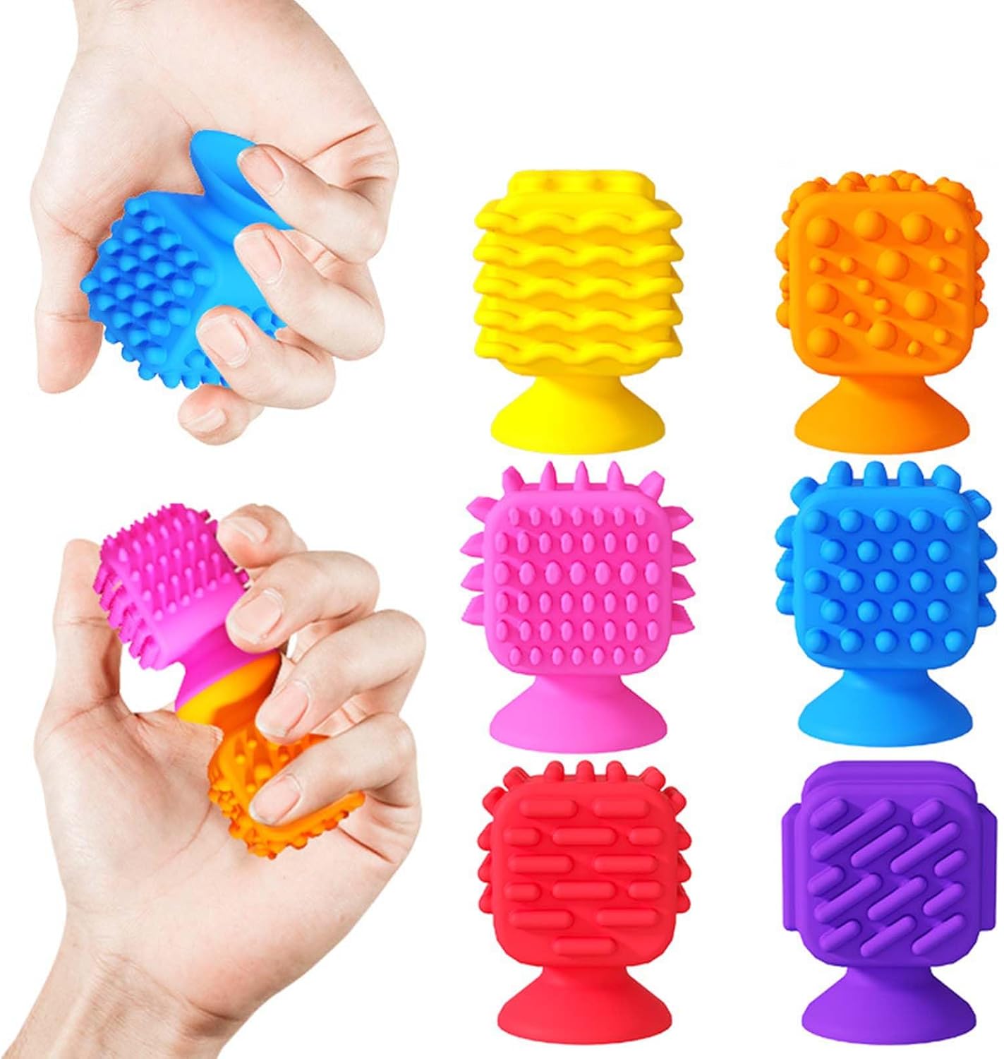 Sensory Fidget Toys Kids Adults, 6Pcs Textured Suction Cup Toy for Autism Kids Calming, Quiet Anxiety Fidgets for Classroom Prize