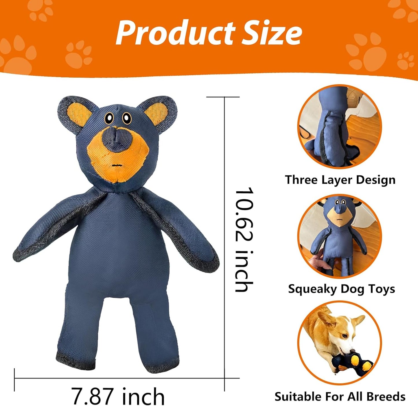 Bear Dog Toy, 2025 New Robust Squeaky Bear Dog Toys, Indestructible Cat Dog Toys for Small Dogs, Interactive Toys to Keep Them Busy