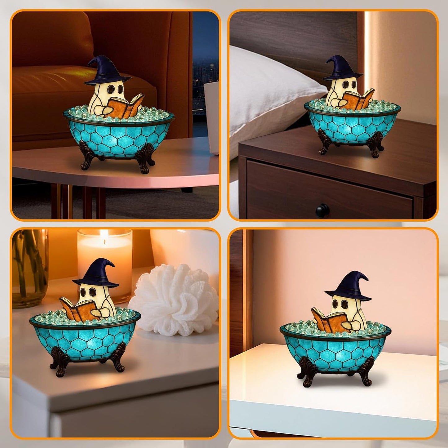 Halloween Ghost Bubble Bath Lamp, Cute Bathtub Ghost Night Lights for Halloween Decor, Reading Books Nightlight