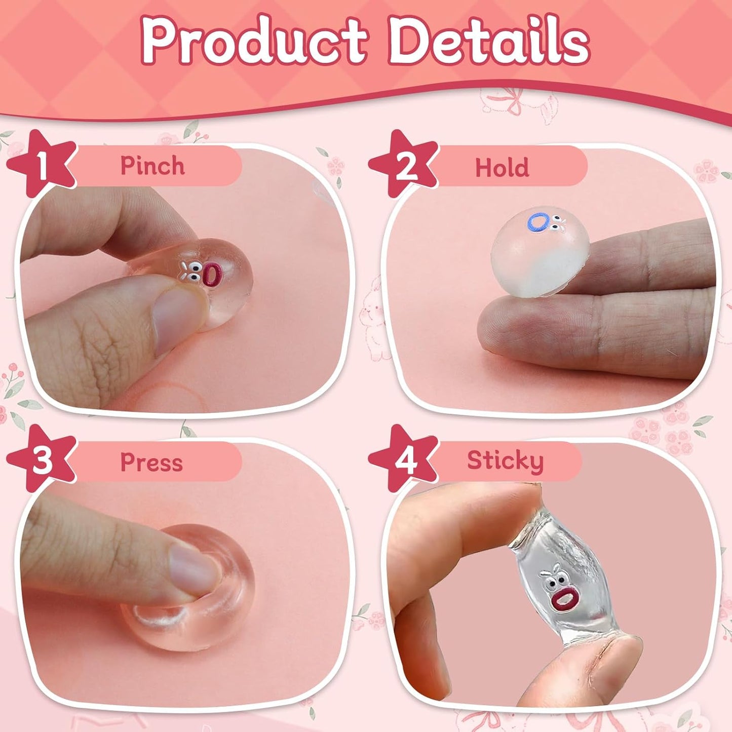 24 Packs Mini Squishies Expression Fidget Toys Adults with 24 Keychains, Sticky Cute Mini Sensory Toys