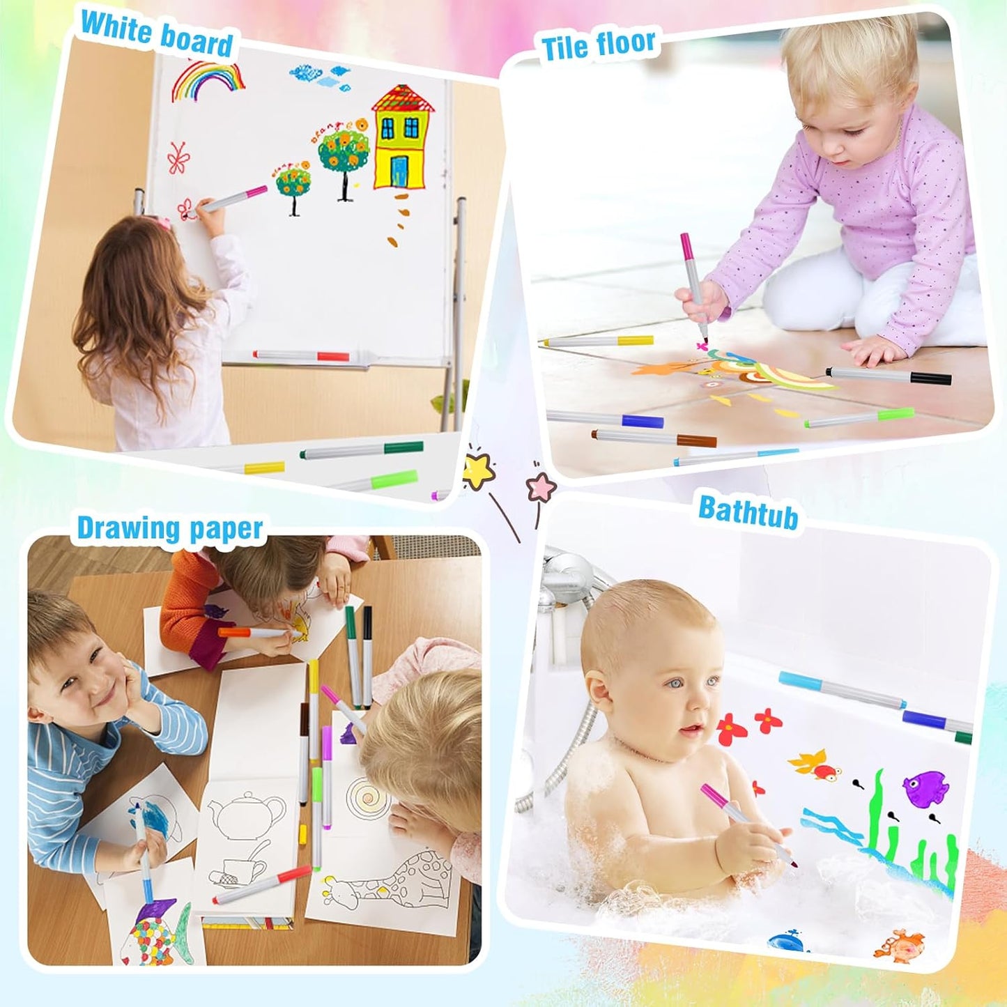 QETRABONE Magical Water Painting Pen-12 Colors Double Ended, Erasing Whiteboard Marker, Doodle Water Floating Pens